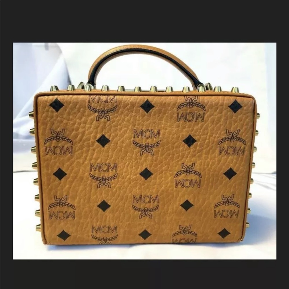 MCM Cognac Visetos Logo Studded Box Bag - Picture 7 of 8
